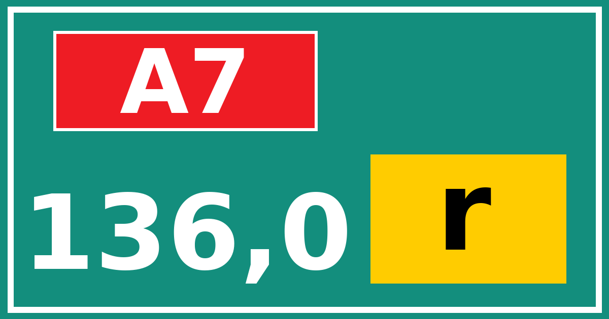 Hectometerbord A7 136,0 letter r