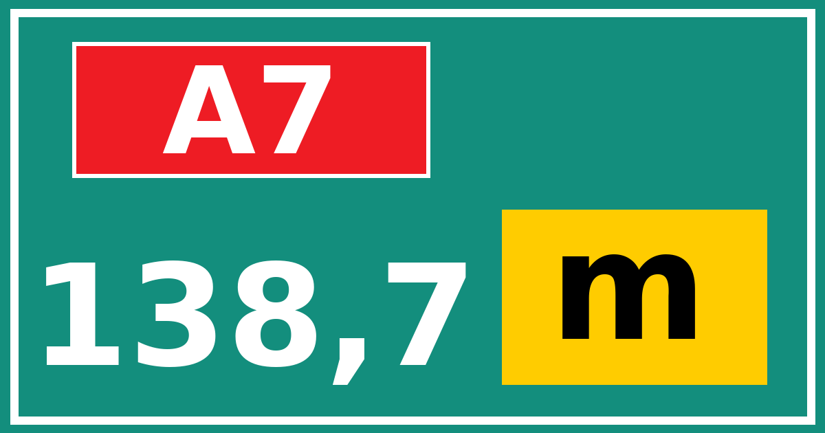 Hectometerbord A7 138,7 letter m