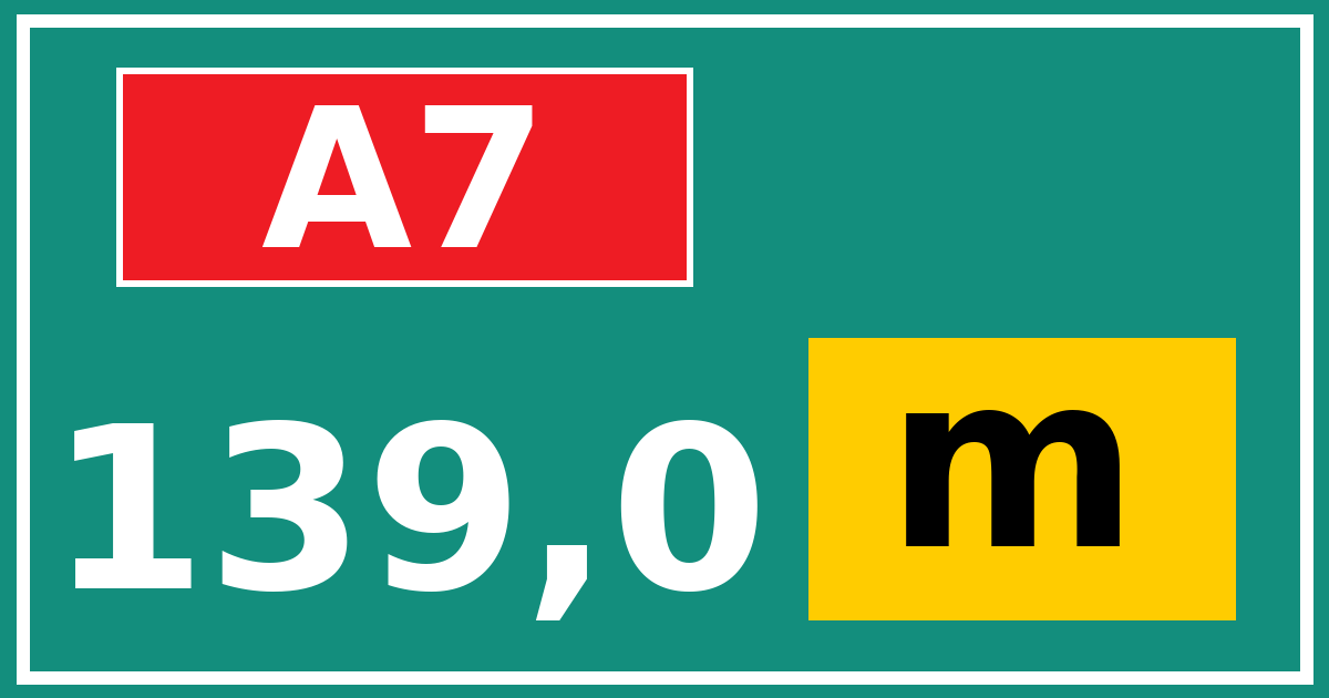 Hectometerbord A7 139,0 letter m