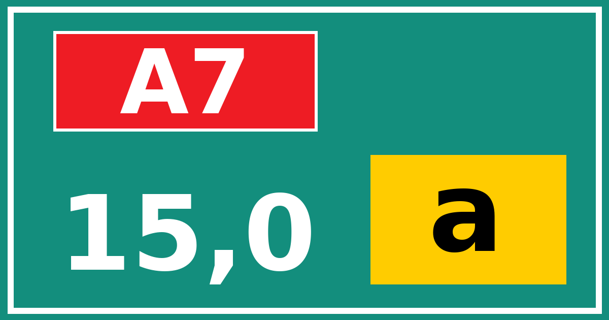 Hectometerbord A7 15,0 letter a