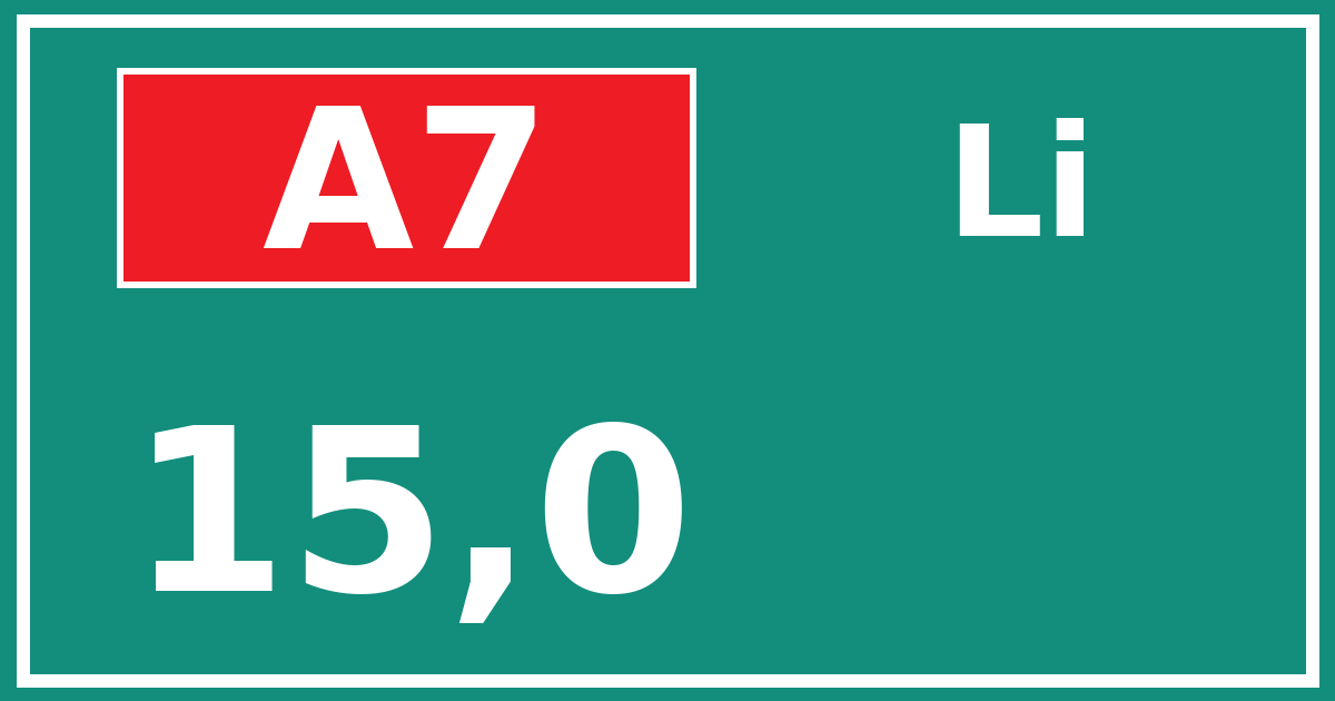 Hectometerbord A7 15,0 zijde Li