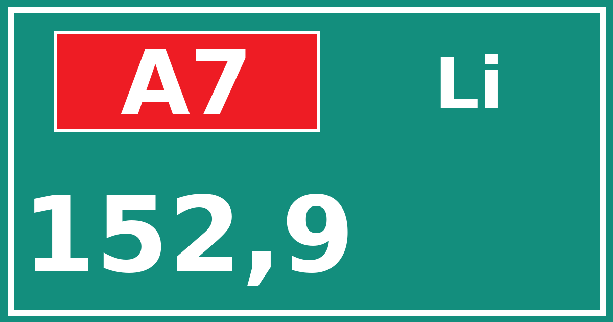 Hectometerbord A7 152,9 zijde Li