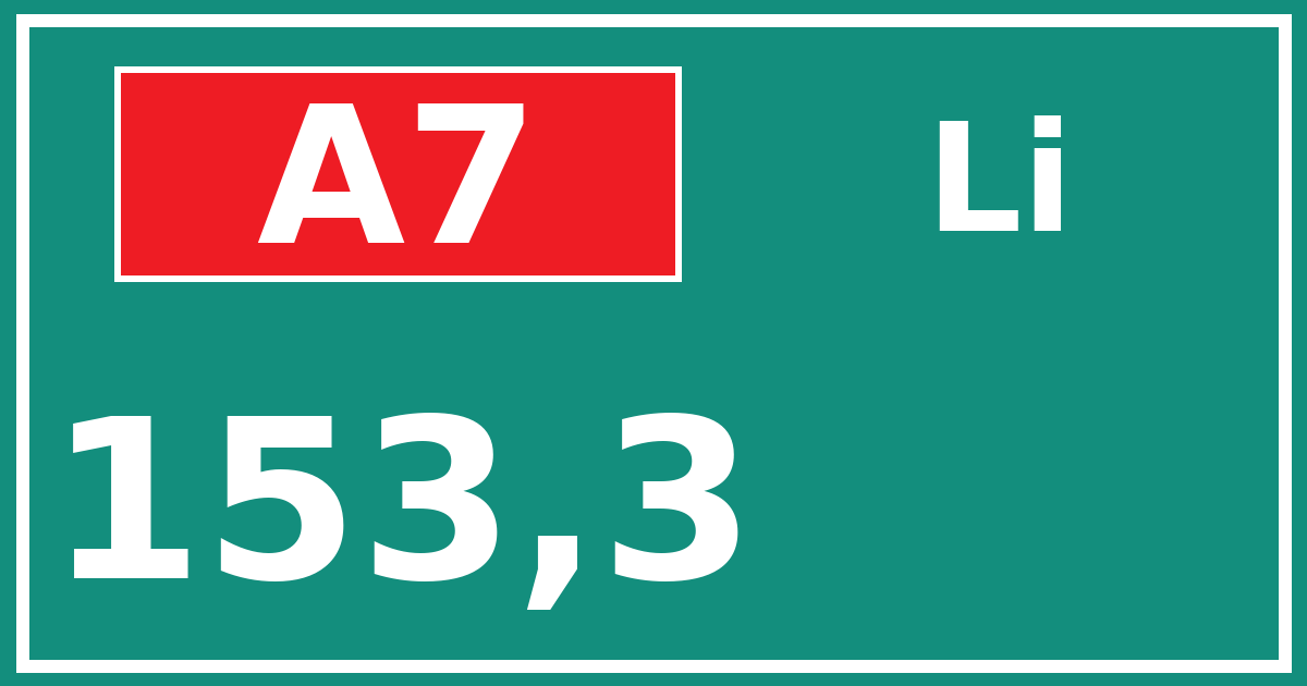 Hectometerbord A7 153,3 zijde Li