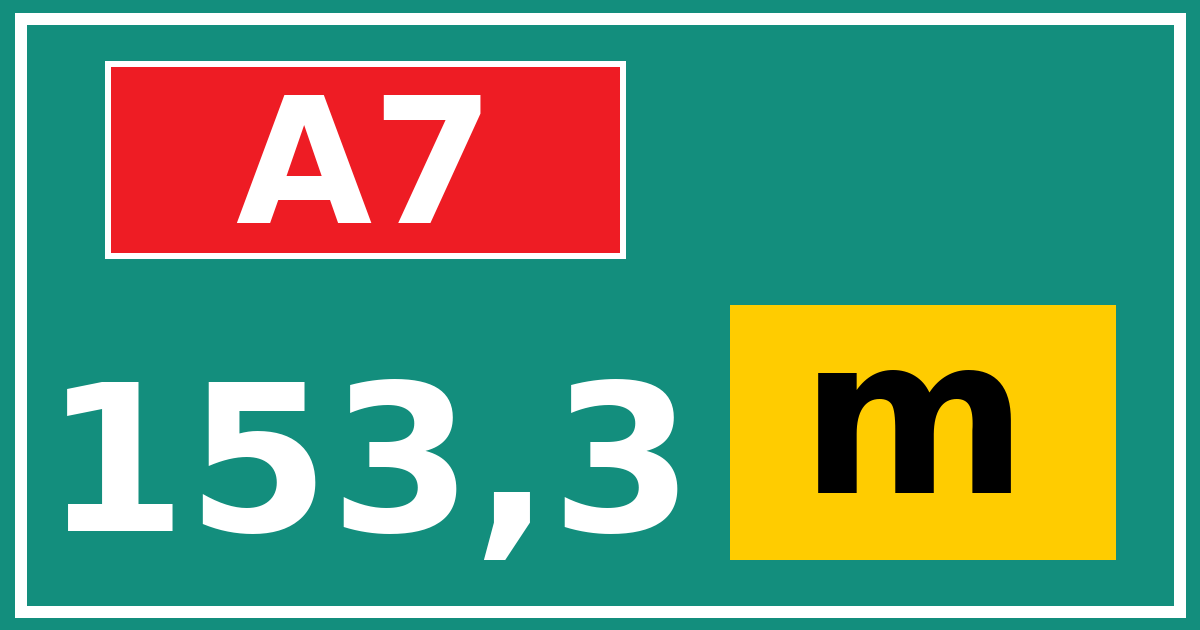 Hectometerbord A7 153,3 letter m