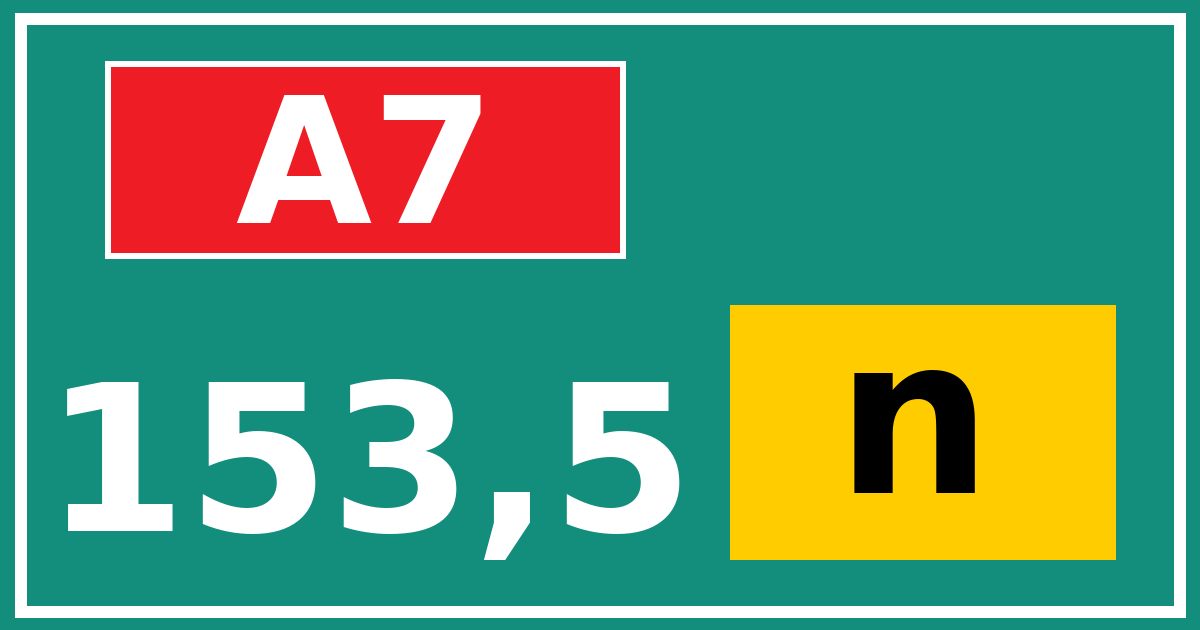 Hectometerbord A7 153,5 letter n