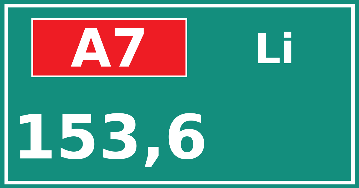Hectometerbord A7 153,6 zijde Li