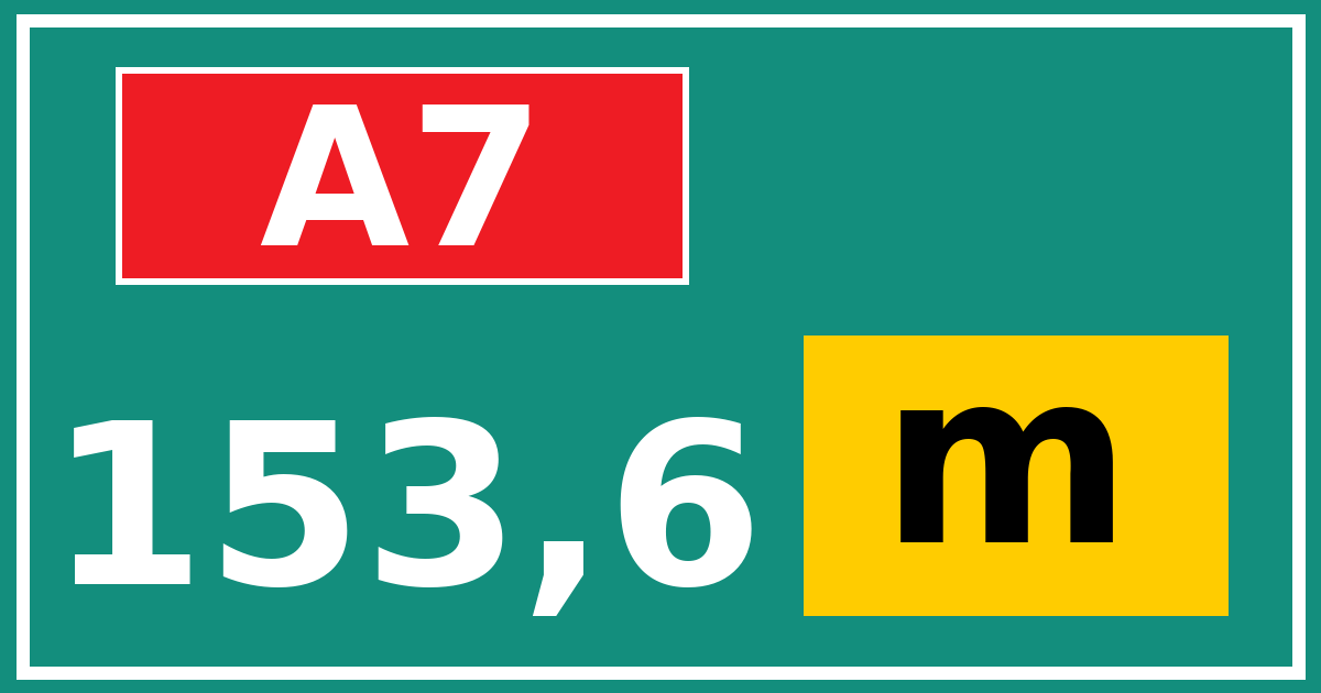 Hectometerbord A7 153,6 letter m