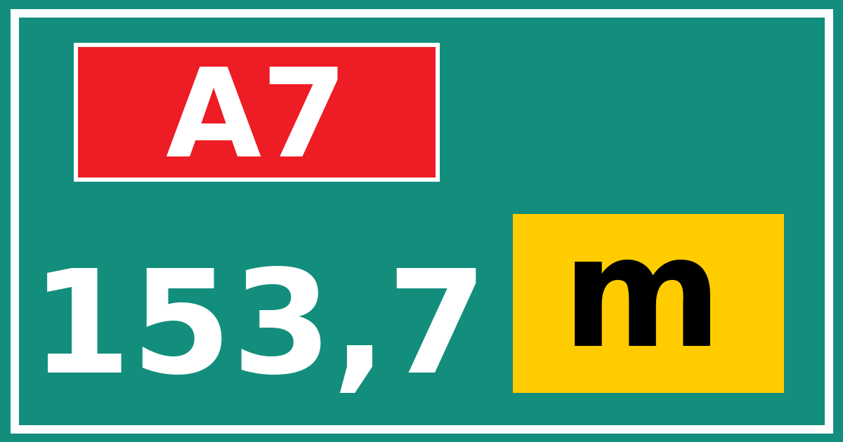 Hectometerbord A7 153,7 letter m