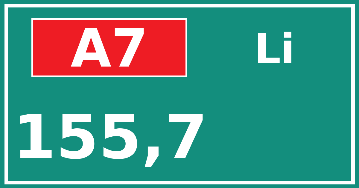 Hectometerbord A7 155,7 zijde Li