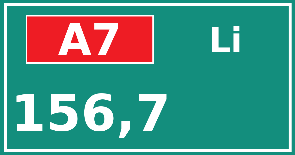 Hectometerbord A7 156,7 zijde Li