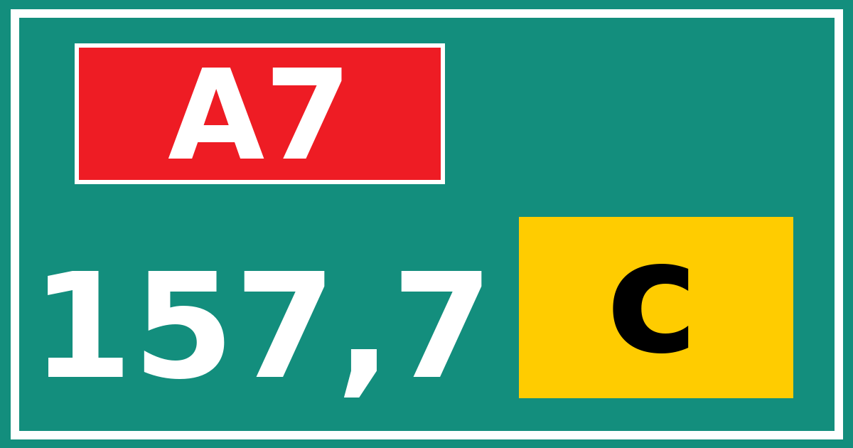 Hectometerbord A7 157,7 letter c