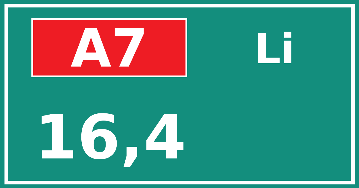 Hectometerbord A7 16,4 zijde Li