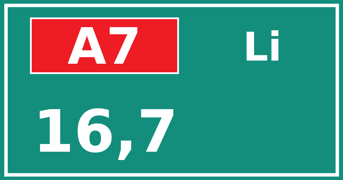Hectometerbord A7 16,7 zijde Li