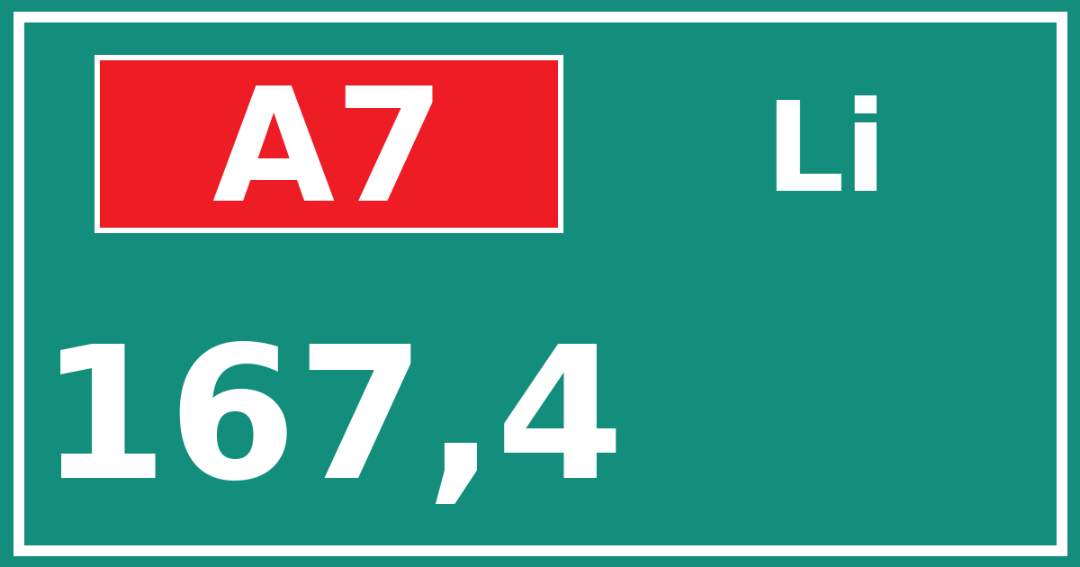Hectometerbord A7 167,4 zijde Li