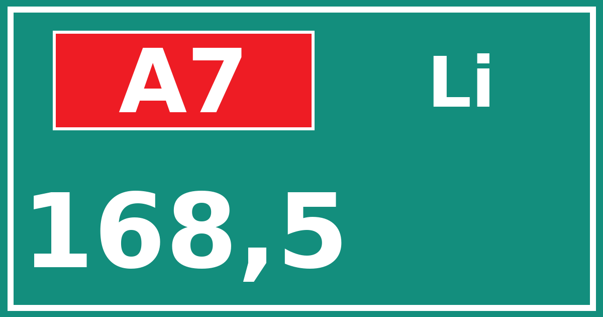 Hectometerbord A7 168,5 zijde Li
