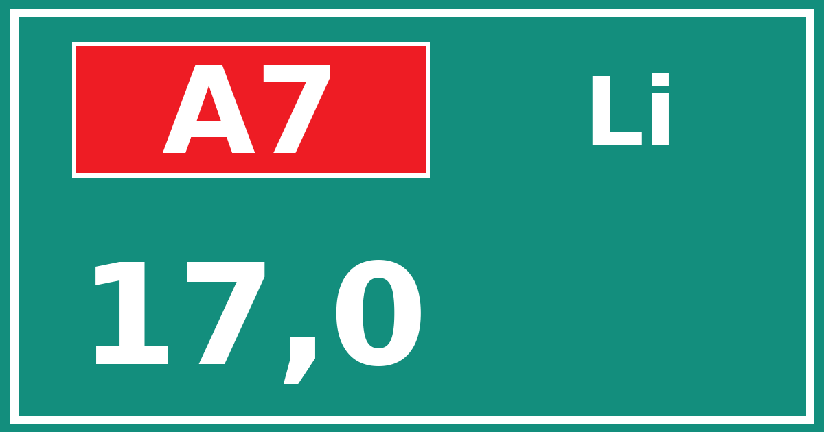 Hectometerbord A7 17,0 zijde Li