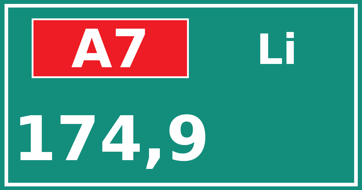Hectometerbord A7 174,9 zijde Li