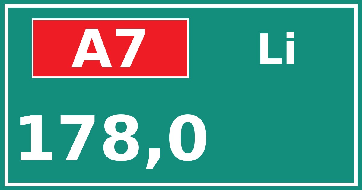 Hectometerbord A7 178,0 zijde Li