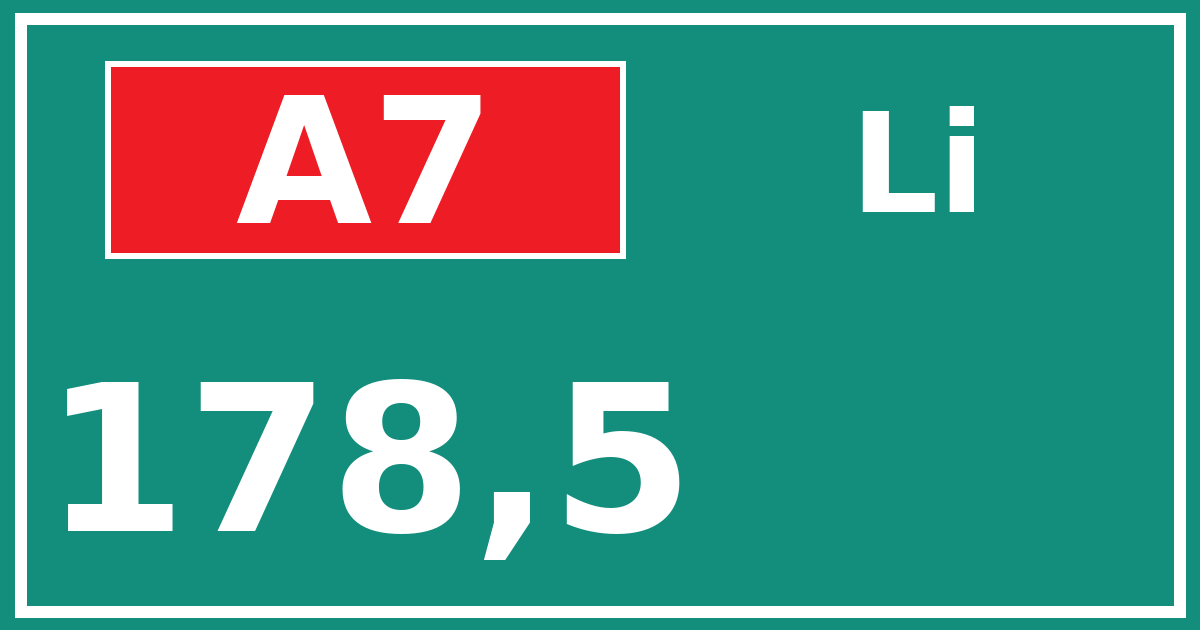 Hectometerbord A7 178,5 zijde Li