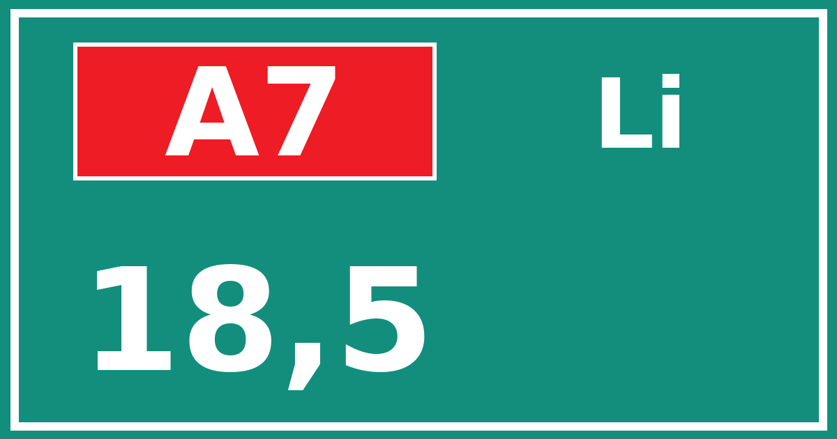 Hectometerbord A7 18,5 zijde Li