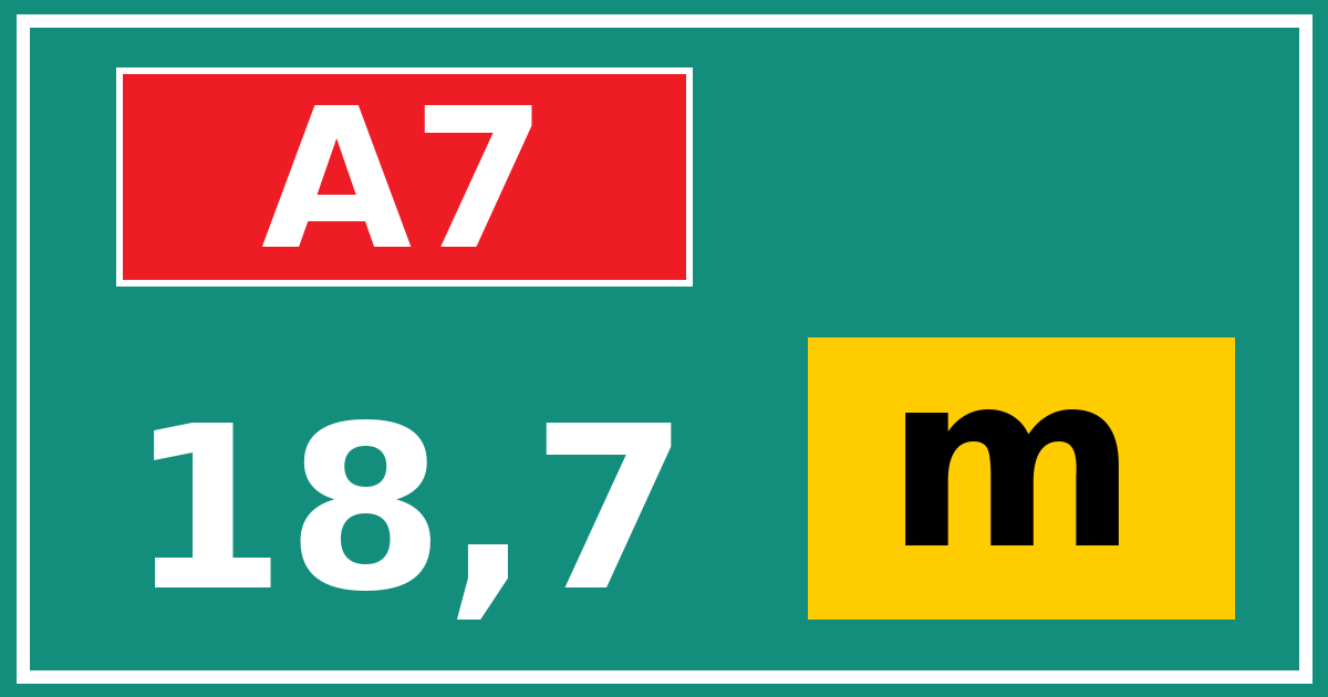 Hectometerbord A7 18,7 letter m