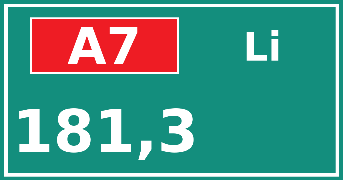 Hectometerbord A7 181,3 zijde Li