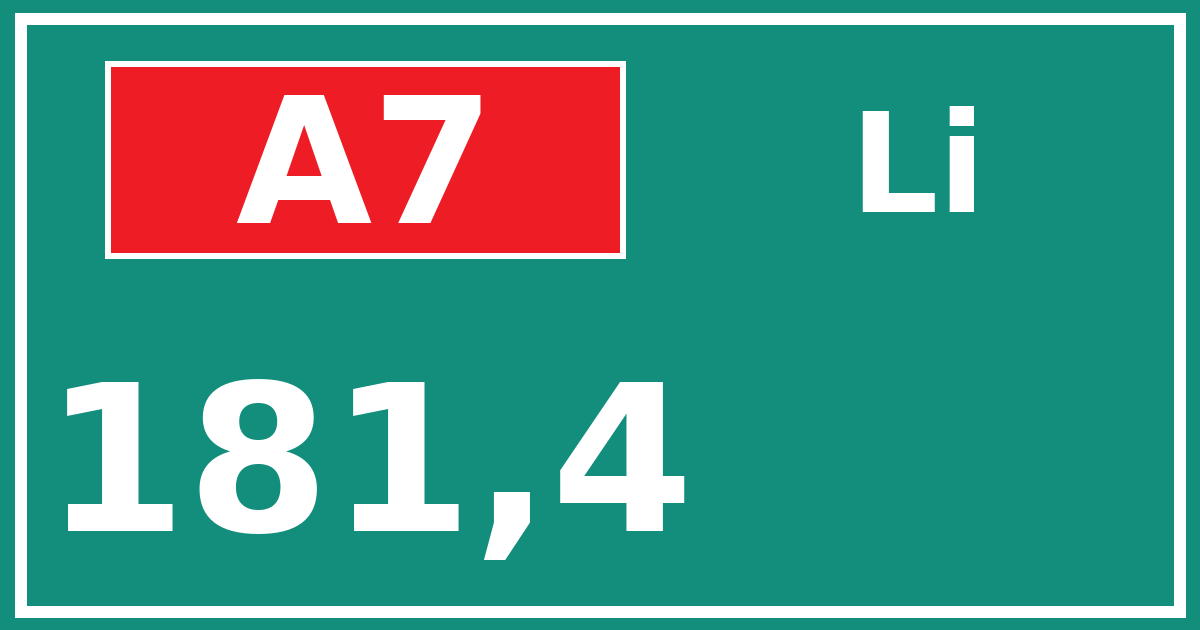 Hectometerbord A7 181,4 zijde Li