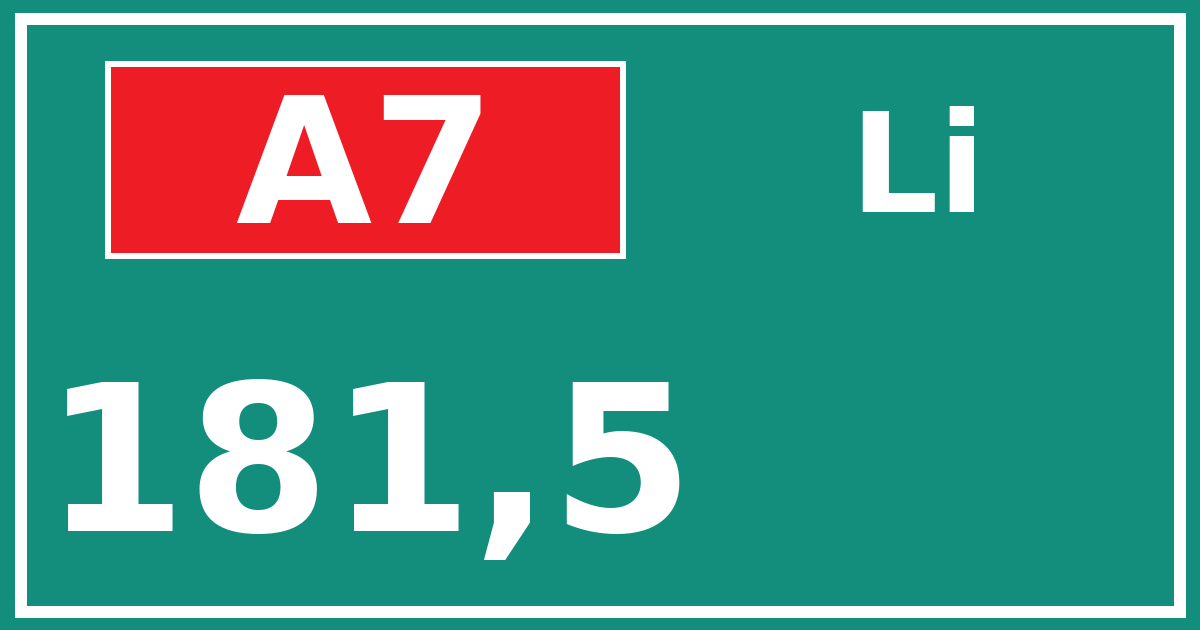 Hectometerbord A7 181,5 zijde Li