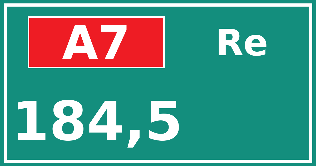 Hectometerbord A7 184,5 zijde Re