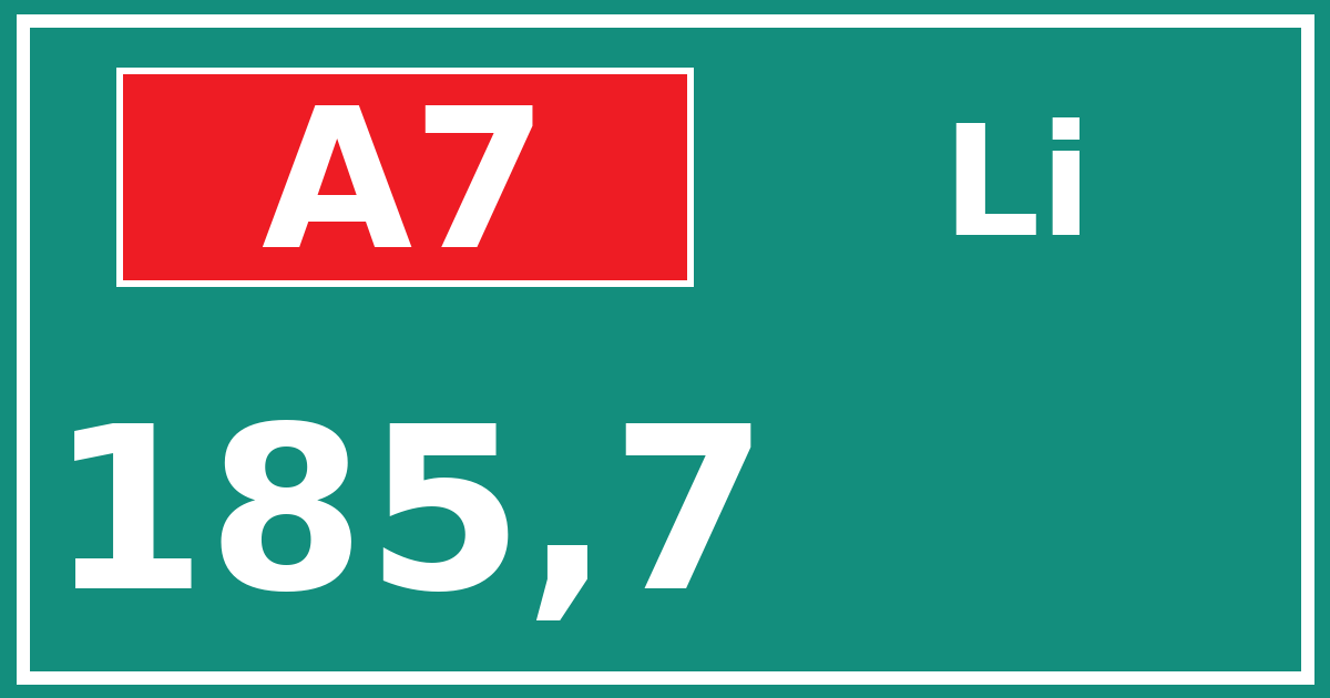 Hectometerbord A7 185,7 zijde Li