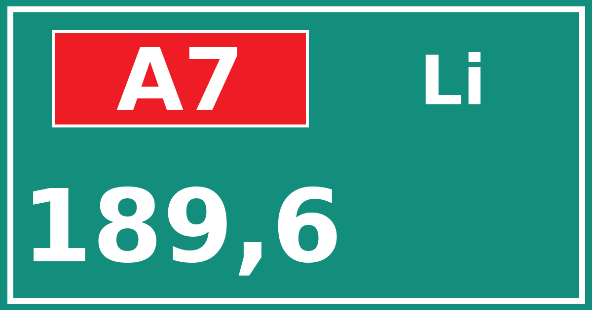 Hectometerbord A7 189,6 zijde Li
