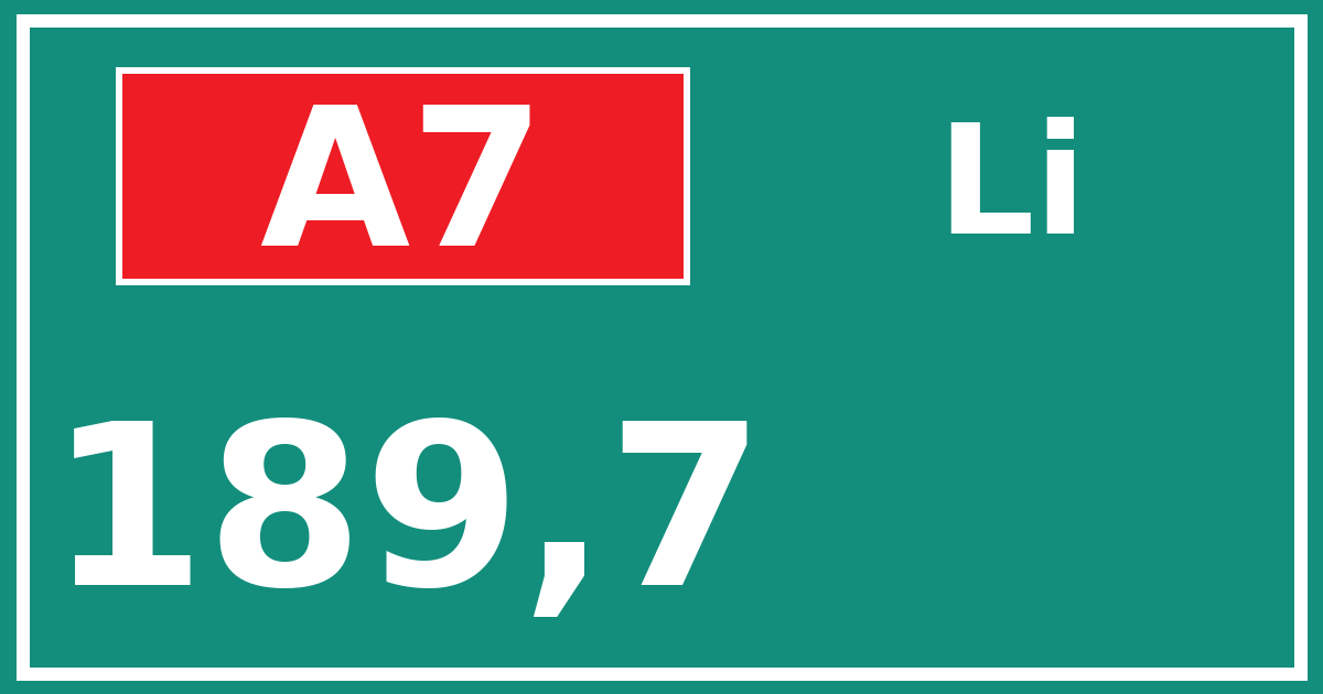 Hectometerbord A7 189,7 zijde Li