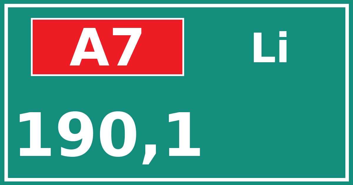Hectometerbord A7 190,1 zijde Li