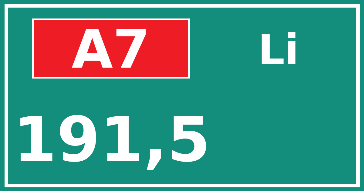 Hectometerbord A7 191,5 zijde Li