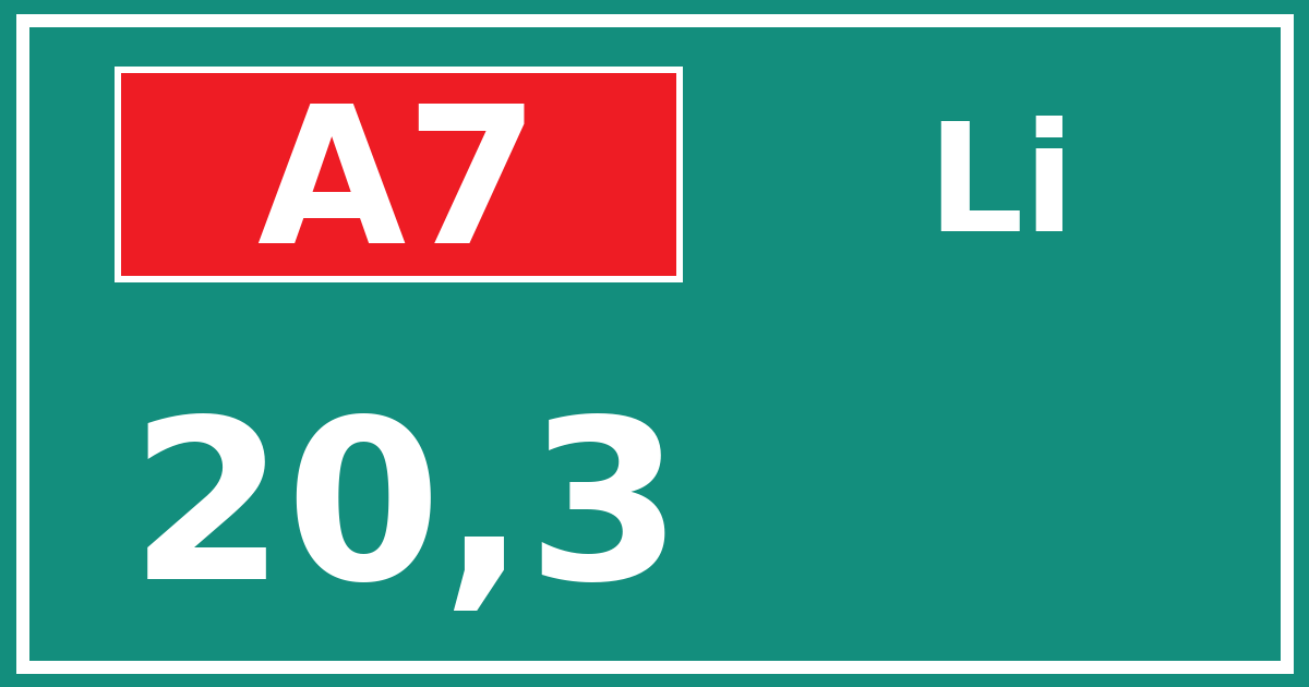 Hectometerbord A7 20,3 zijde Li