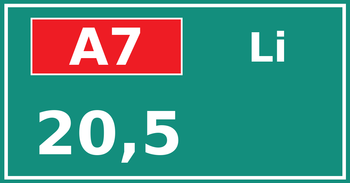 Hectometerbord A7 20,5 zijde Li