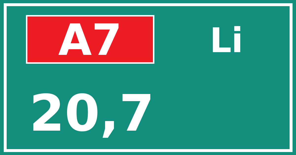 Hectometerbord A7 20,7 zijde Li
