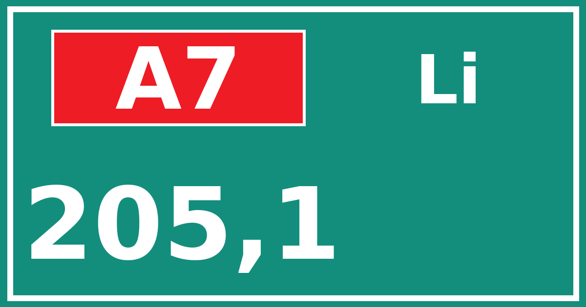 Hectometerbord A7 205,1 zijde Li