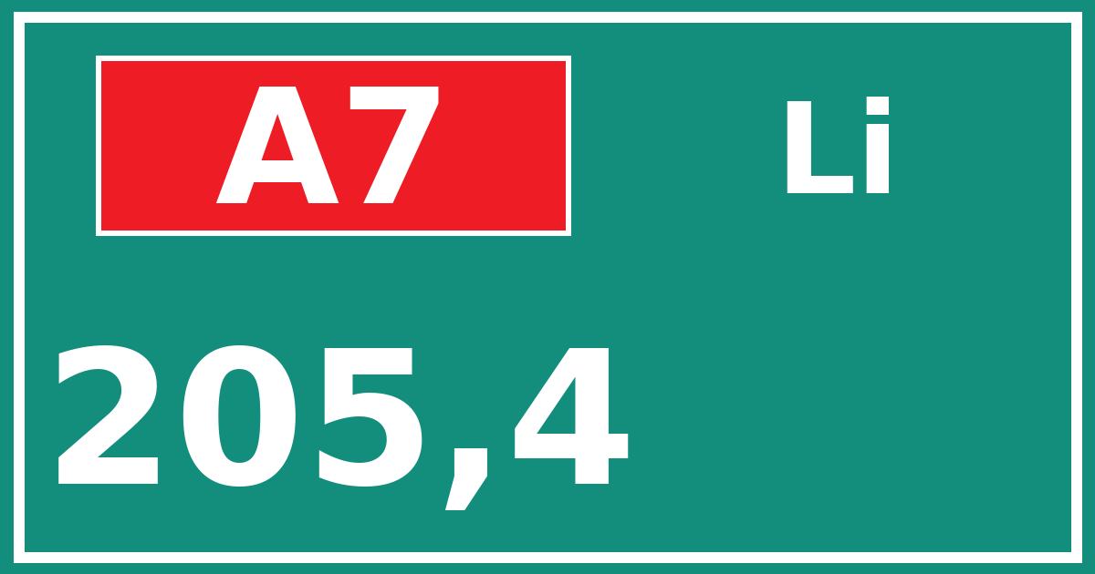 Hectometerbord A7 205,4 zijde Li