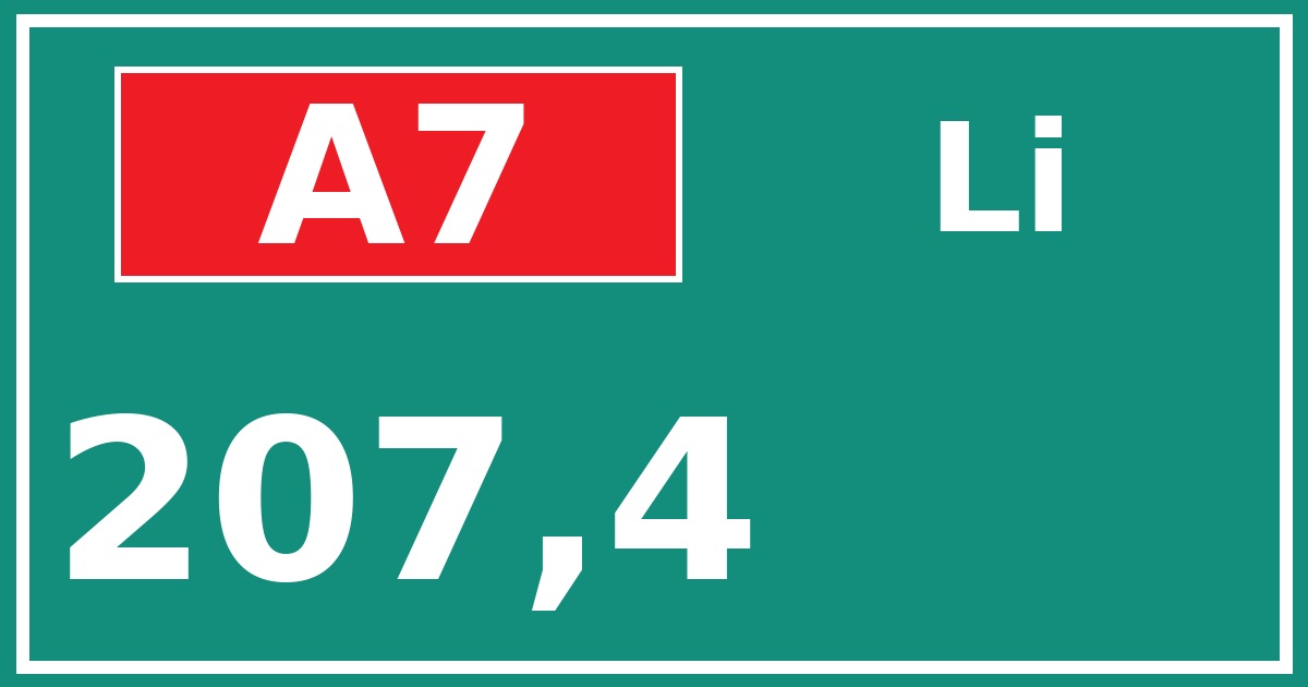 Hectometerbord A7 207,4 zijde Li