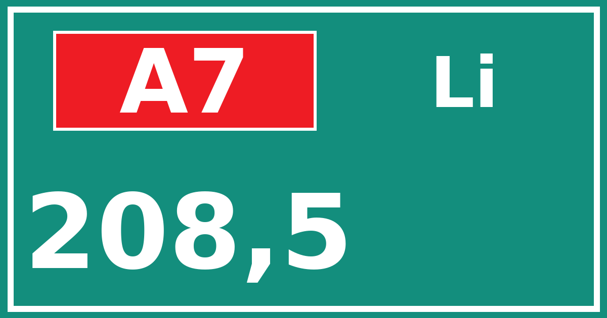 Hectometerbord A7 208,5 zijde Li