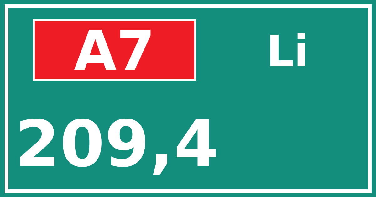 Hectometerbord A7 209,4 zijde Li