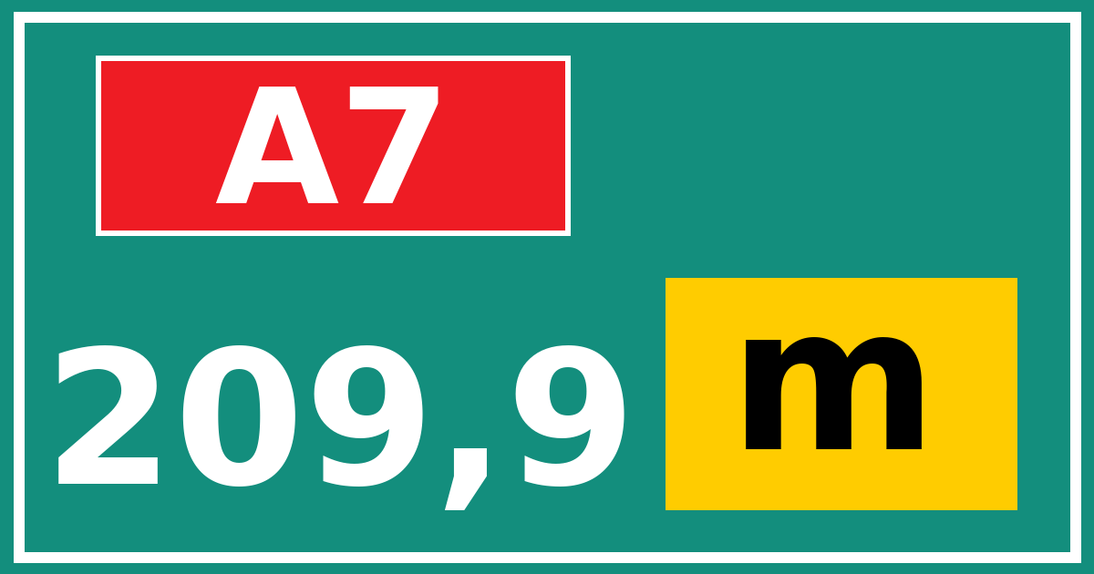 Hectometerbord A7 209,9 letter m