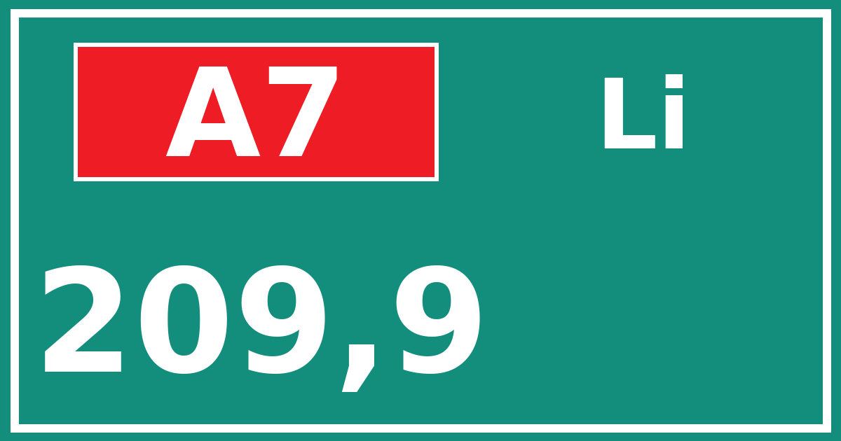 Hectometerbord A7 209,9 zijde Li