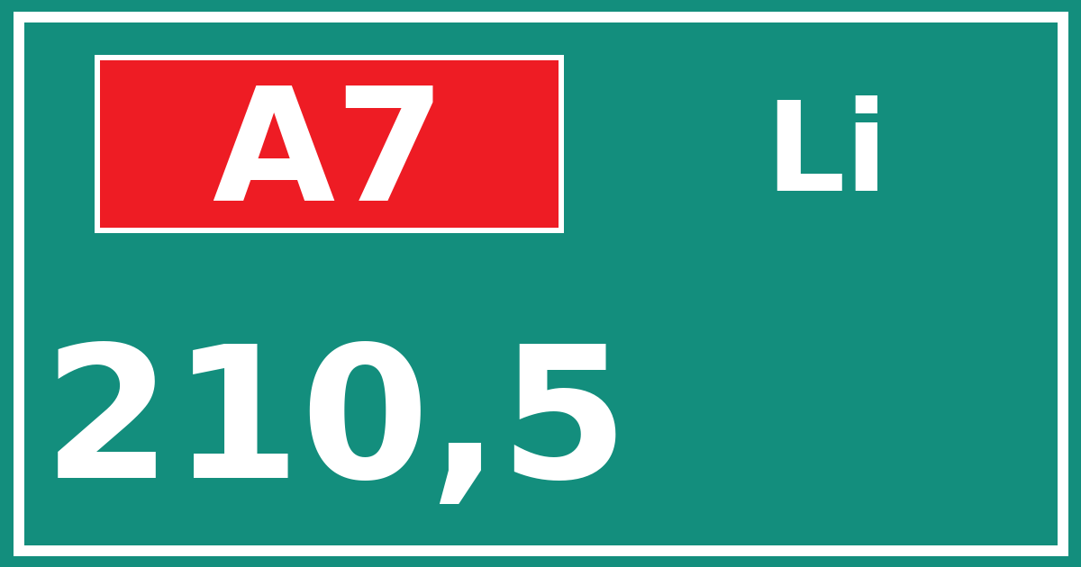 Hectometerbord A7 210,5 zijde Li