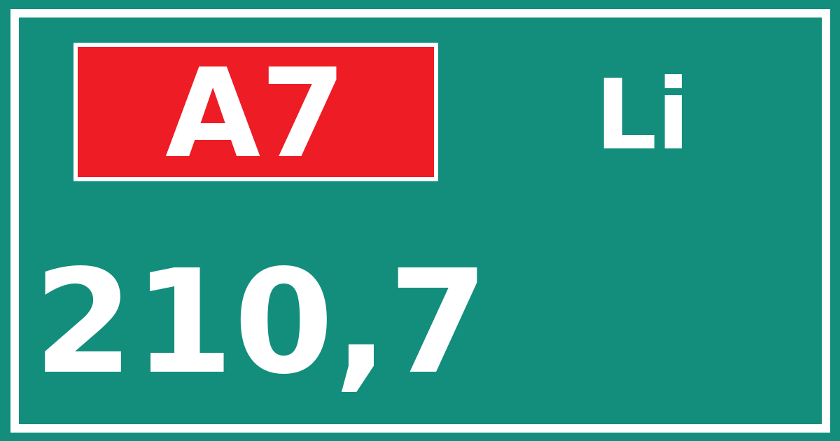 Hectometerbord A7 210,7 zijde Li