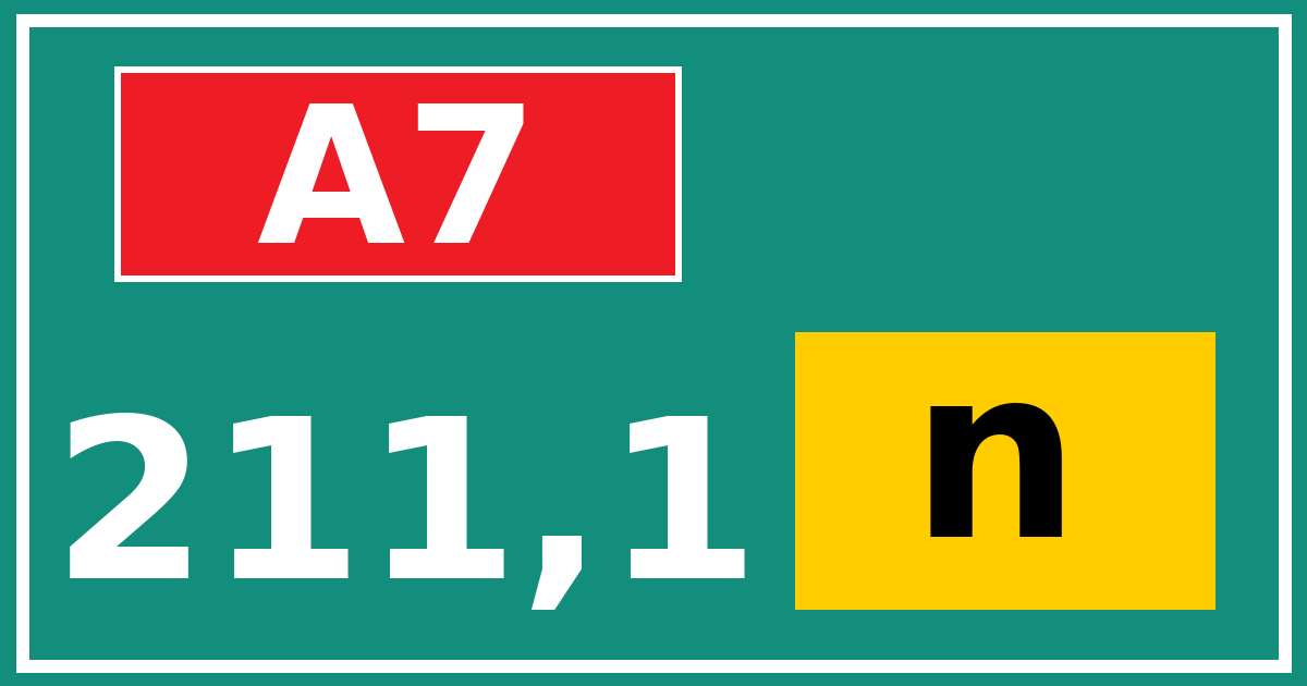Hectometerbord A7 211,1 letter n