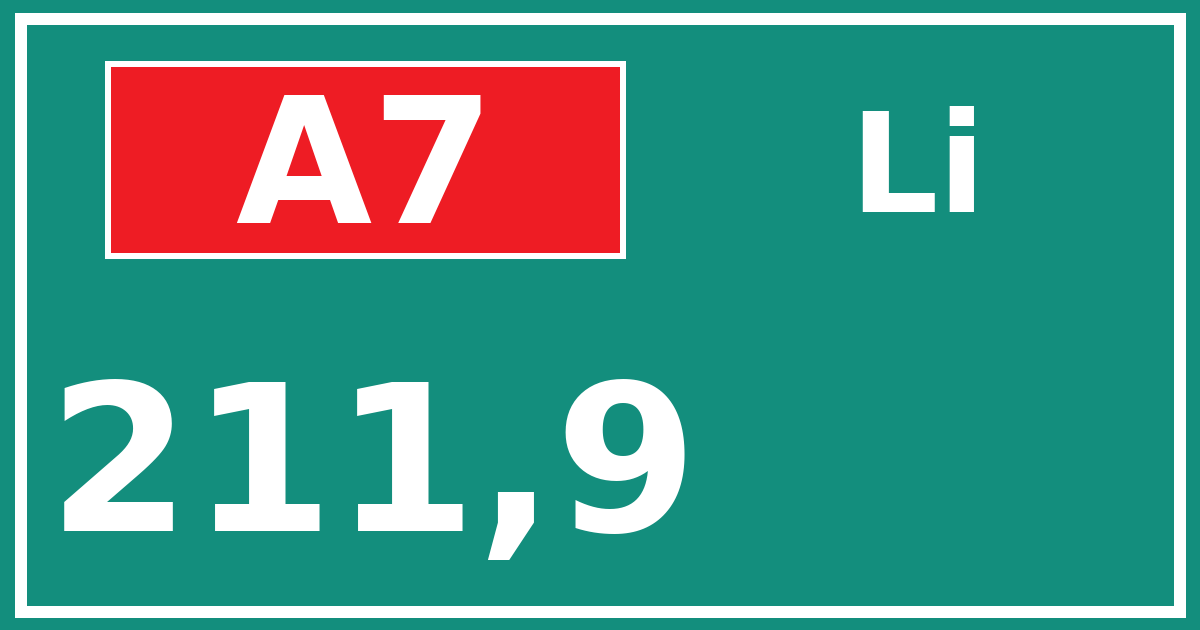 Hectometerbord A7 211,9 zijde Li