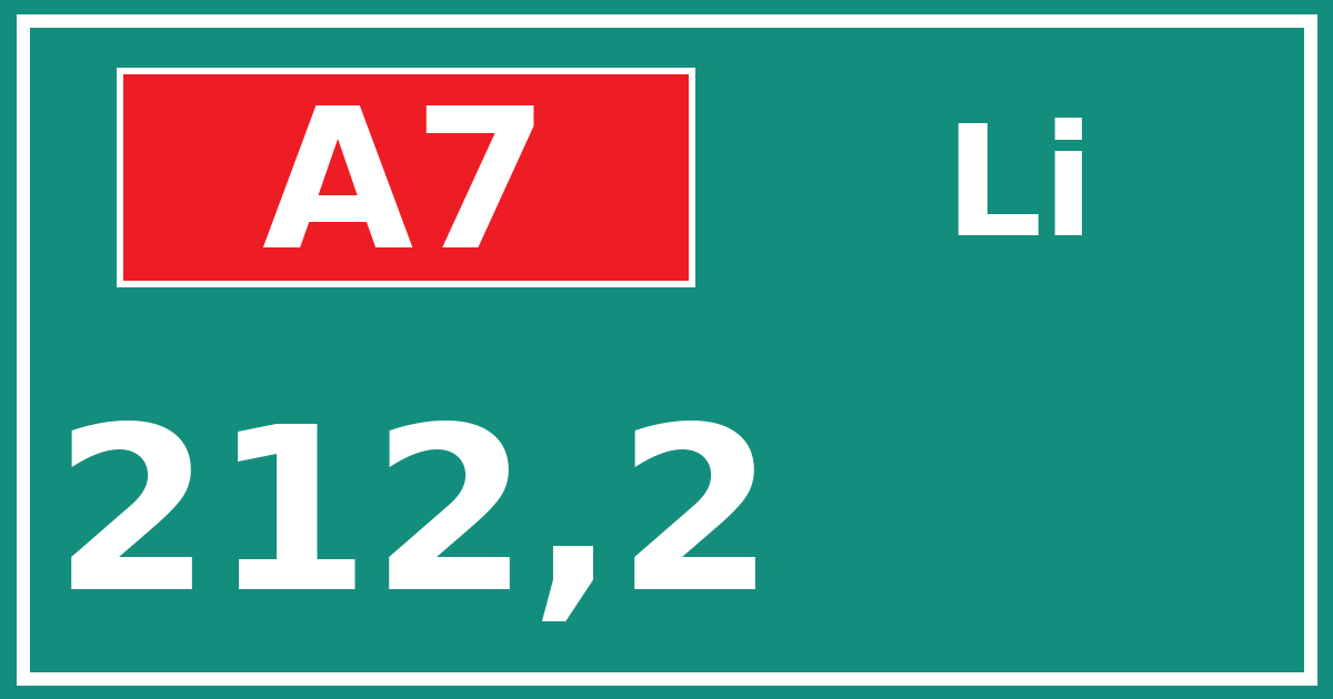 Hectometerbord A7 212,2 zijde Li