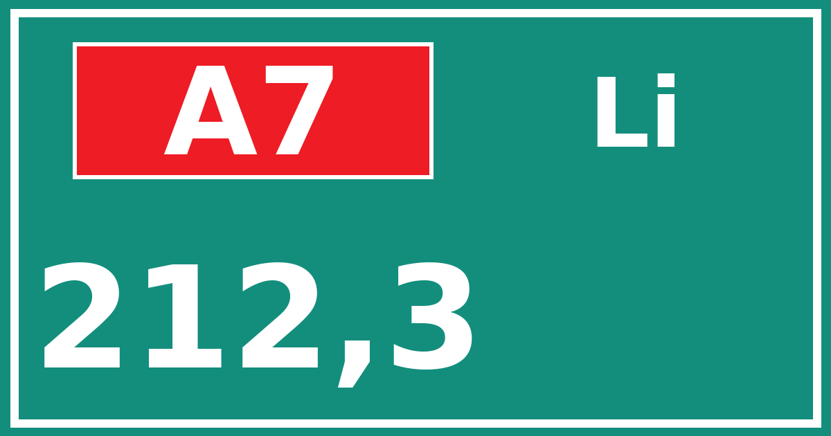 Hectometerbord A7 212,3 zijde Li